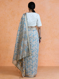 Zaika Cotton in Beige with Light Blue Motifs