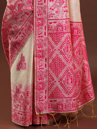 Woven Design Chanderi Cotton Saree with Pink Motifs