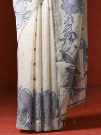 Floral Printed Chanderi Saree in grey