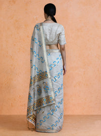 Devina Cotton in Beige with Sky Blue Motifs