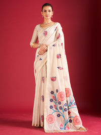 Chandrika Cotton In Beige with Violet And Red Motifs