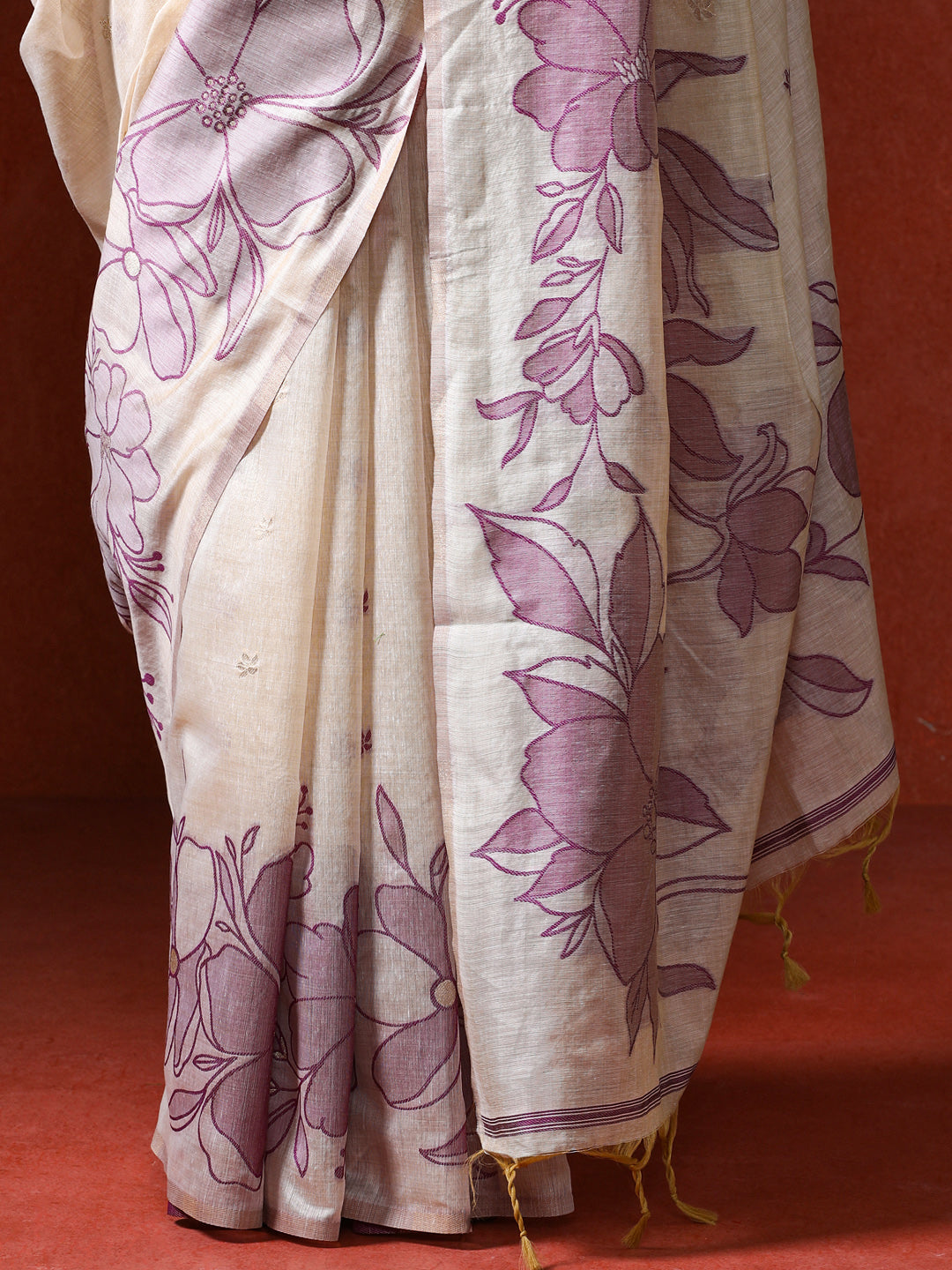 Floral Printed Chanderi Saree in purple