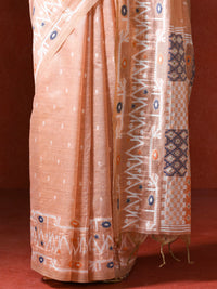 Handloom Geometric Woven Design Chanderi Saree in peach