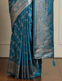 Ethnic Motif Woven Design Zari Indian Bridal Banarasi Saree in Blue