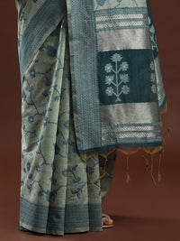 Woven Design Floral Chanderi Cotton Saree in Pista Green