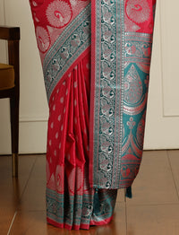 Ethnic Motifs Woven Design Zari Banarasi Saree in Pink