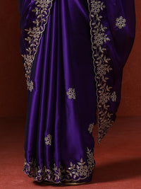 Ethnic Motifs Embroidered Sequinned Saree in purple