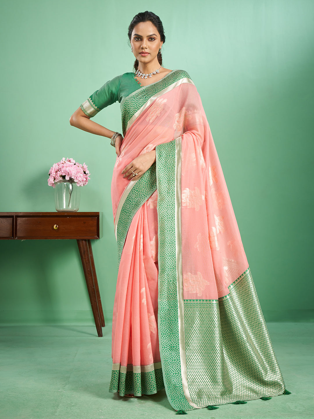 Rohini Cotton In Peach & Green