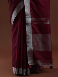 Woven Design Solid Bhagalpuri Linen Saree in Maroon