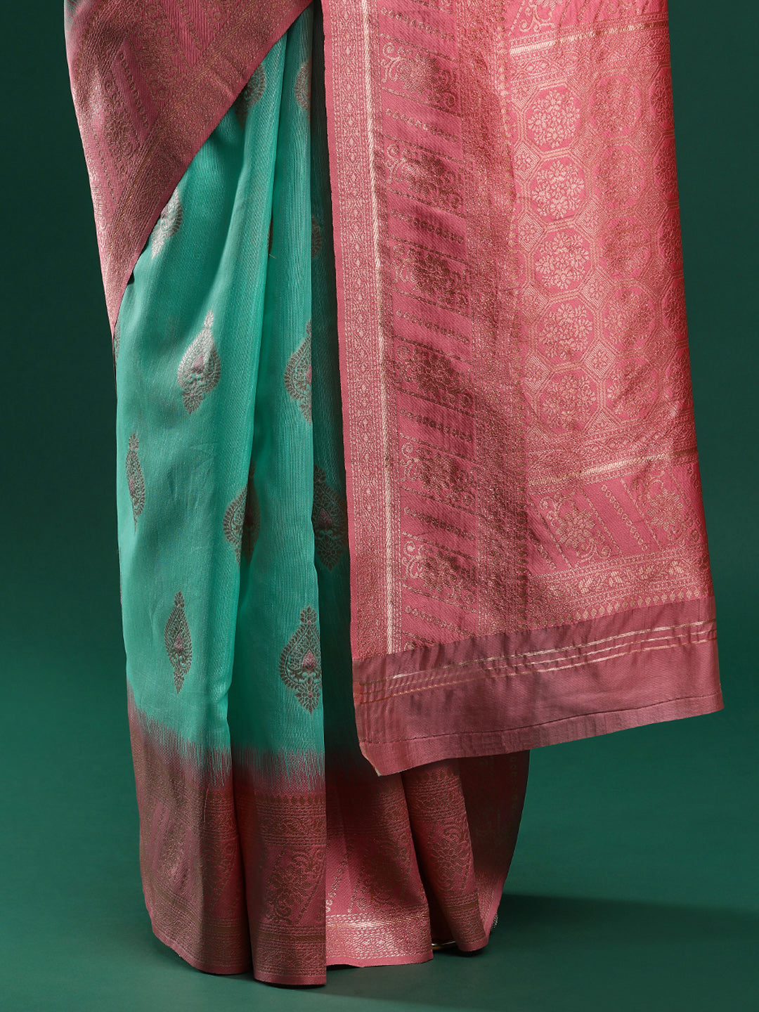 Woven Design Chanderi Cotton Saree in Sea Green