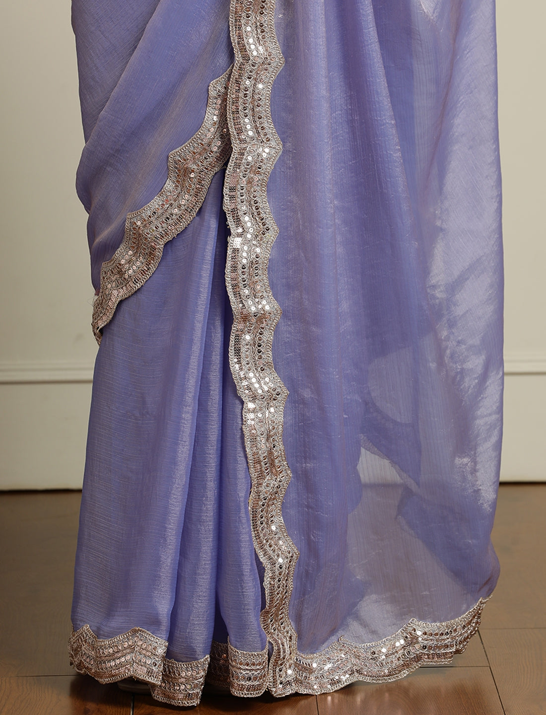 Embellished Saree With Unstitched Blouse in Lavender