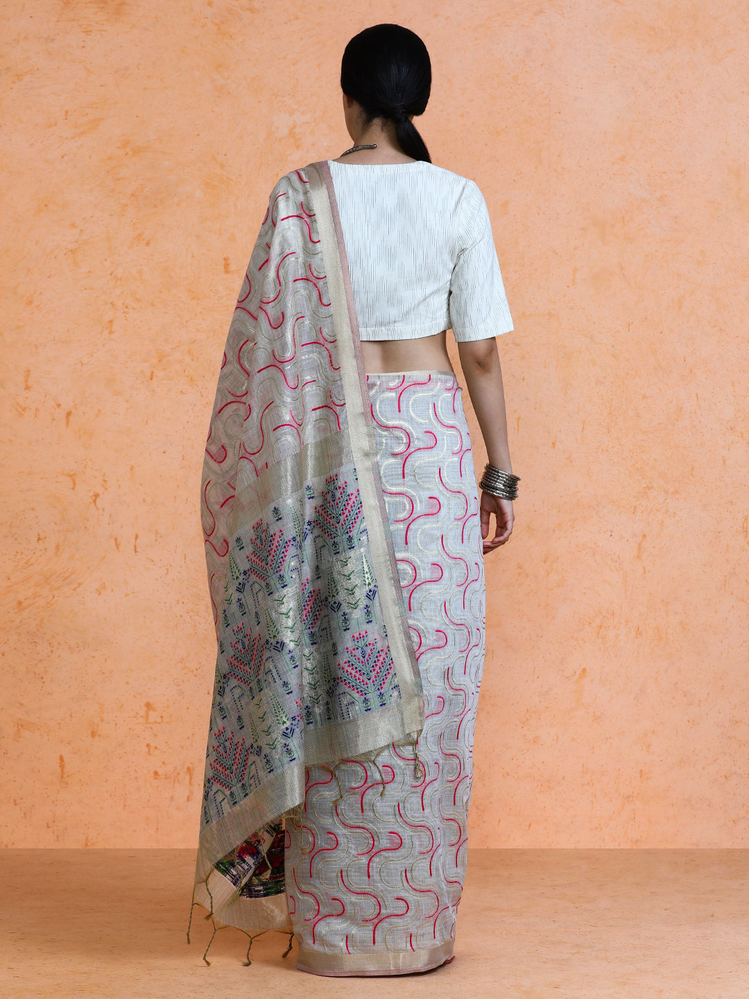 Zaika Cotton in Beige with Hot Pink Motifs