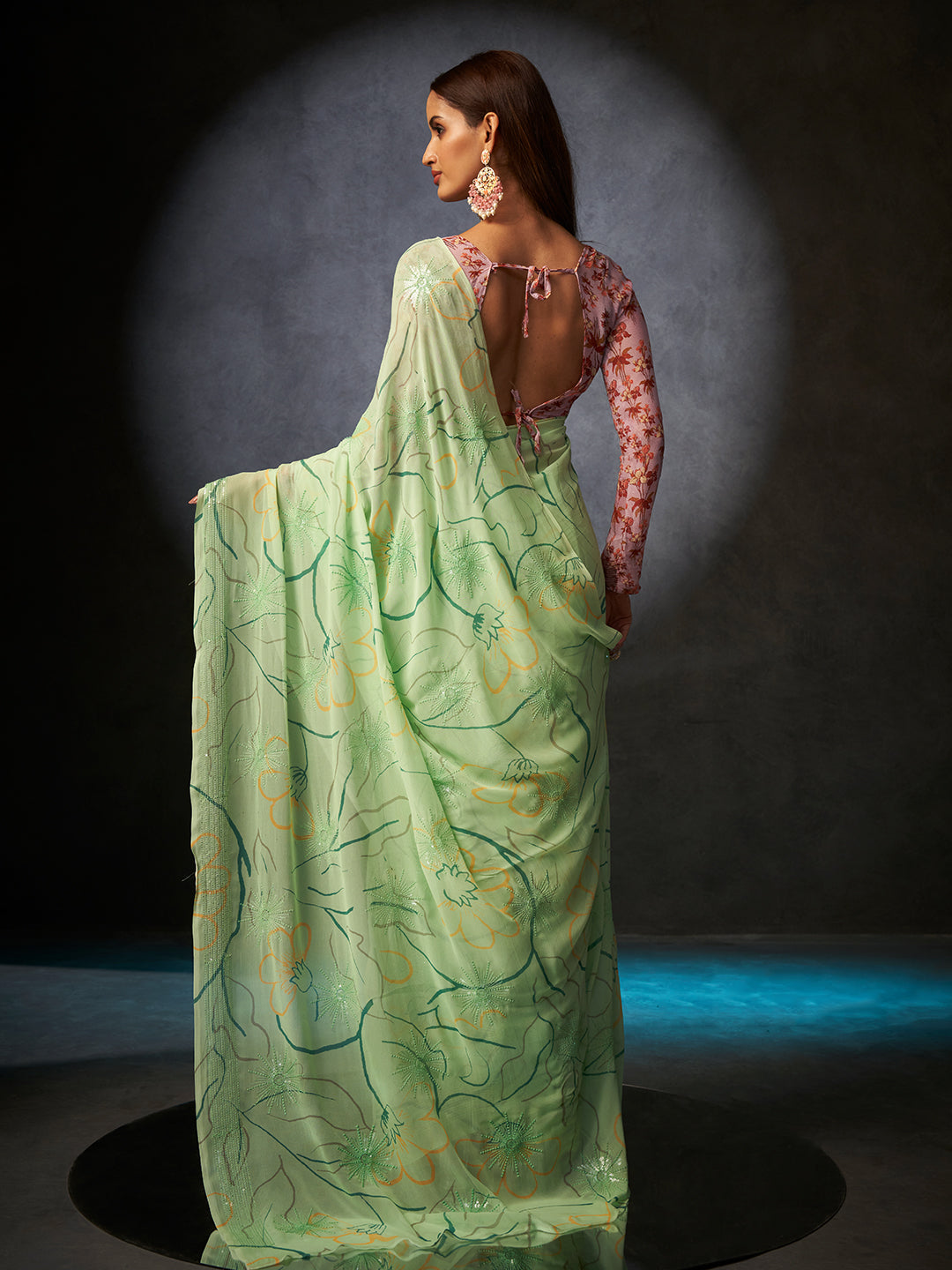 Basanti Bloom in Mint Green with Floral Patterns