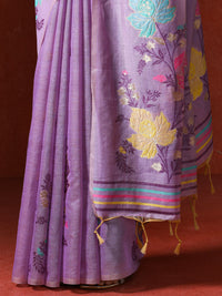 Floral Embellished Embroidered Chanderi Saree in purple