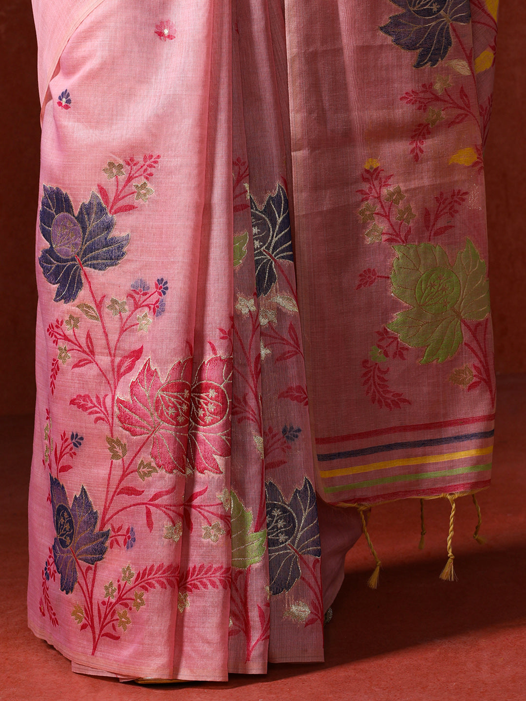Floral Embellished Embroidered Chanderi Saree in pink