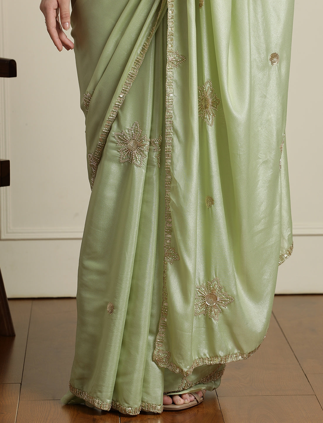 Embellished Sequinned Saree in Green