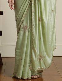 Embellished Sequinned Saree in Green
