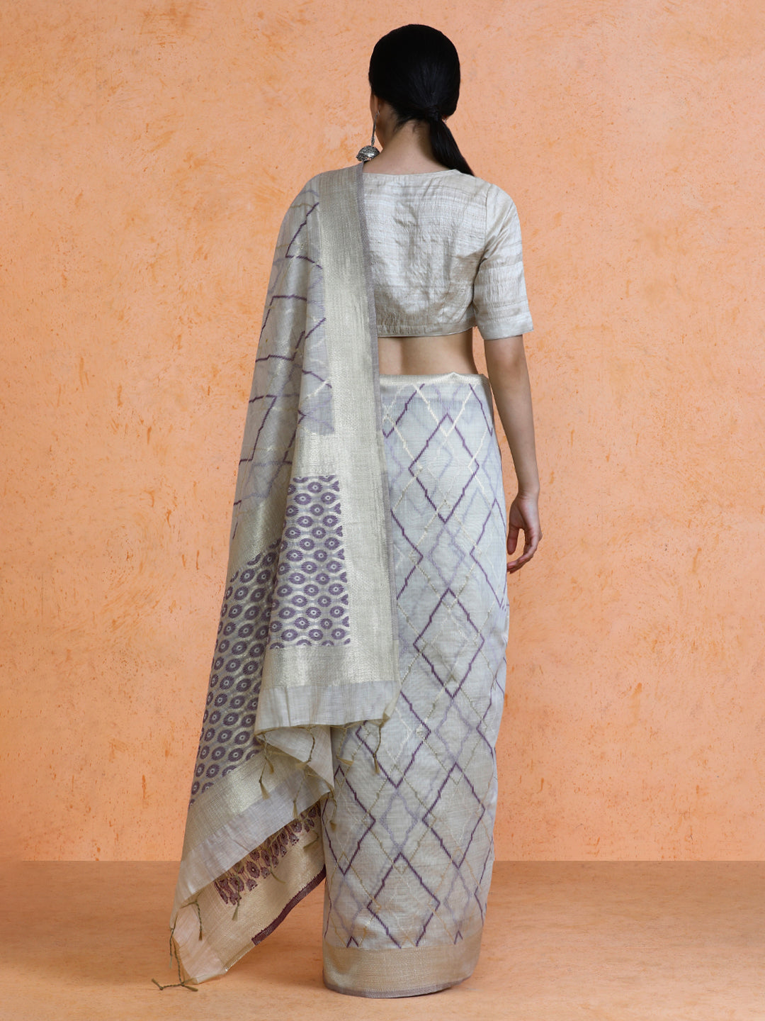 Devi Cotton in Beige with Purple Motifs