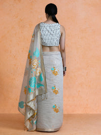 Leela Cotton in Beige with Blue Motifs