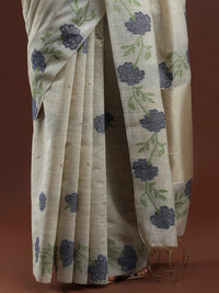 Woven Design Floral Muga Cotton Saree with Blue Motifs