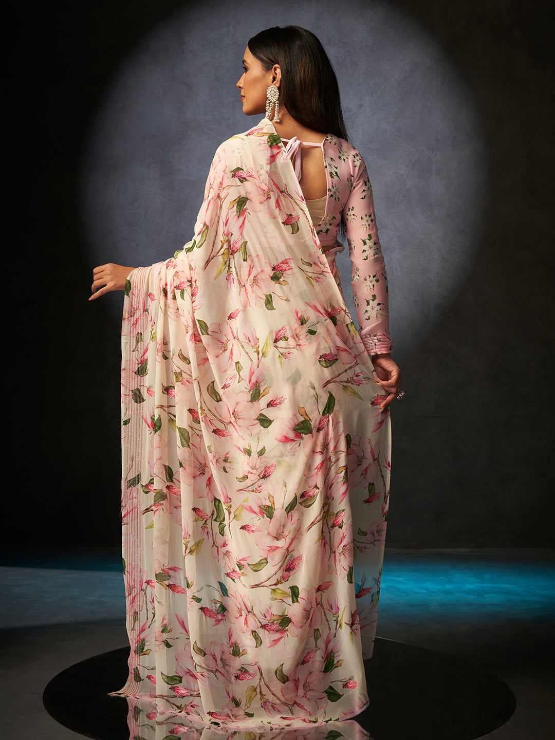 Basanti Bloom in Baby Pink with Floral Motifs