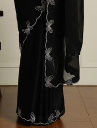 Butterfly Embellished Beads And Stones Saree With Blouse in Black