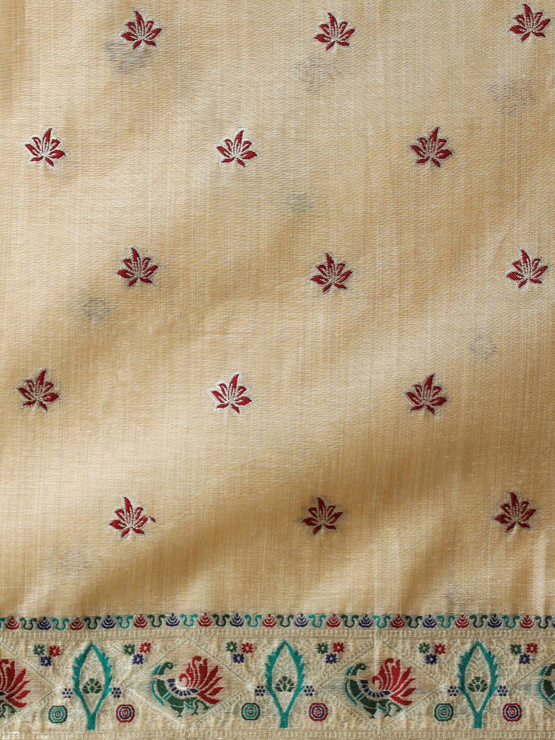 Woven Design Floral Muga Cotton Saree in Beige