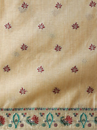 Woven Design Floral Muga Cotton Saree in Beige
