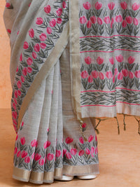 Aranya Cotton in Beige with Coral Pink Motifs