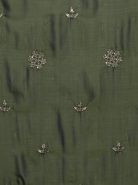 Ethnic Motifs Embroidered Sequinned Saree in green