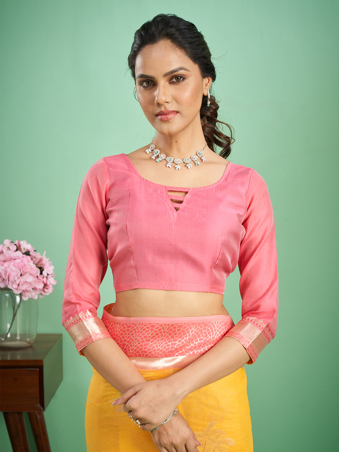 Rohini Cotton In Turmeric Yellow & Rose Pink