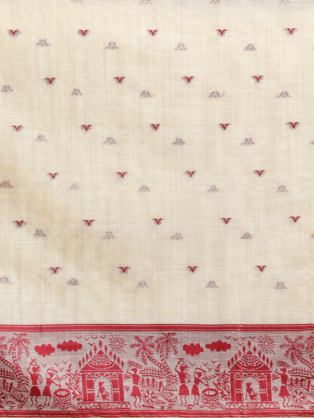 Woven Design Chanderi Cotton Saree with Red Motifs