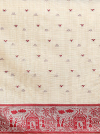 Woven Design Chanderi Cotton Saree with Red Motifs