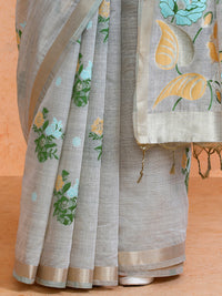 Leela Cotton in Beige with Green Motifs