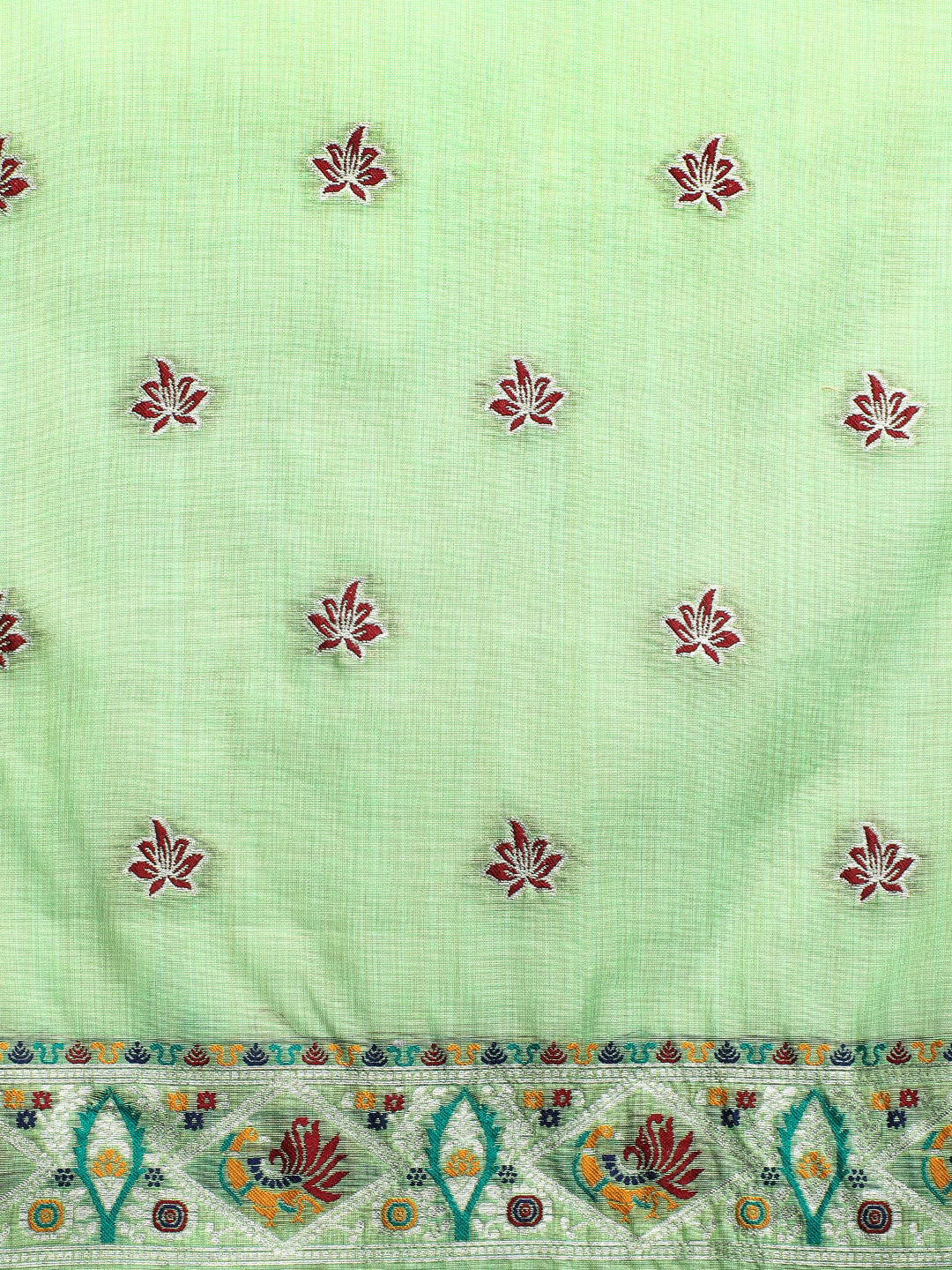 Woven Design Floral Muga Cotton Saree in Green