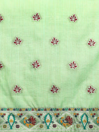 Woven Design Floral Muga Cotton Saree in Green