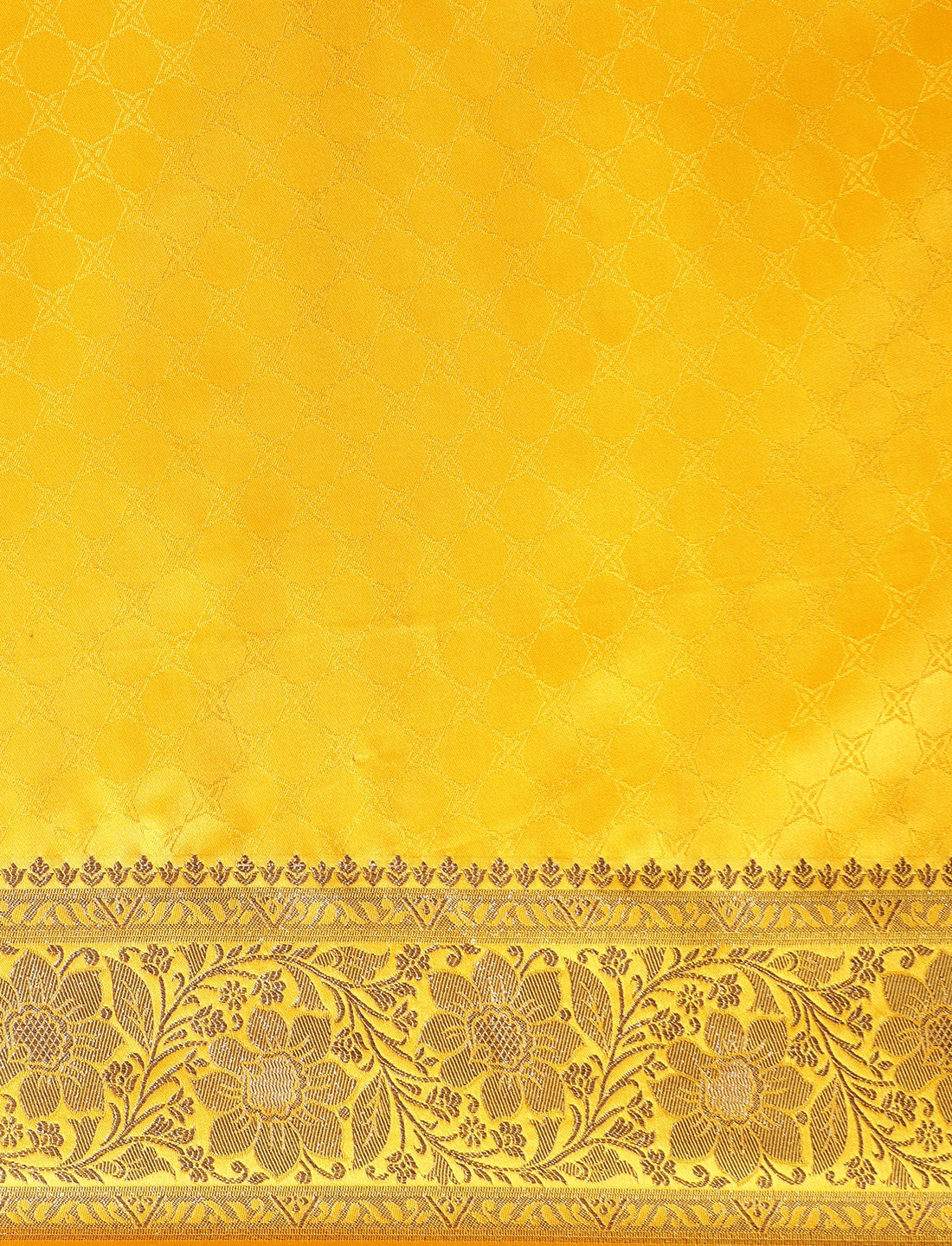 Ethnic Motif Printed Banarasi Saree With Blouse Piece in Yellow