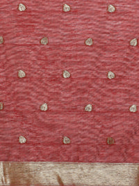 Floral Printed Zari Chanderi Saree in red