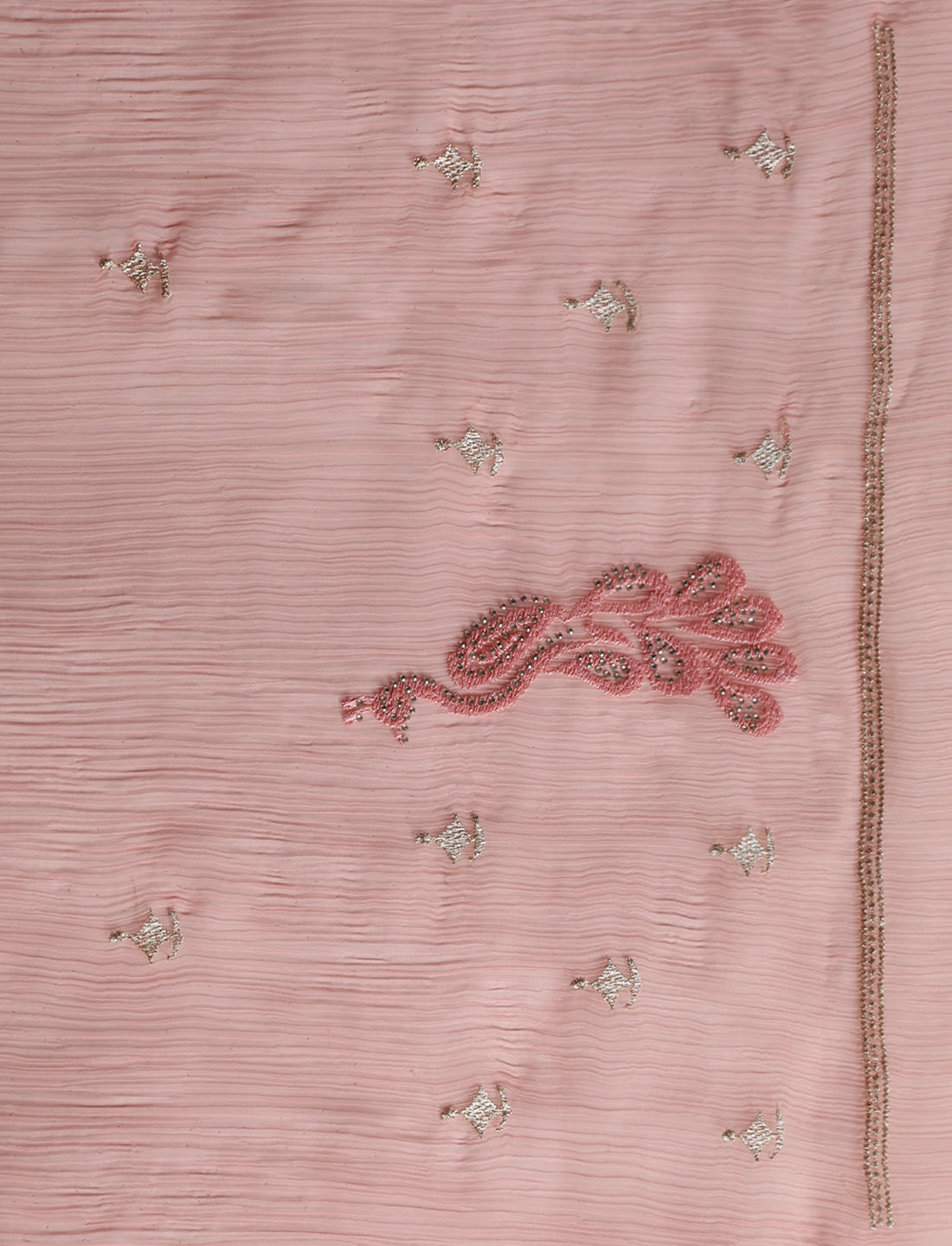 Floral Motif Embroidered Beads and Stones Saree in Pink