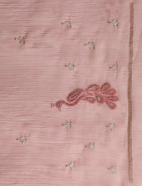 Floral Motif Embroidered Beads and Stones Saree in Pink