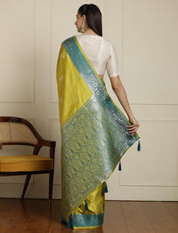 Ethnic Motifs Zari Banarasi Saree in Light Green