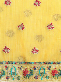 Woven Design Floral Muga Cotton Saree in Yellow