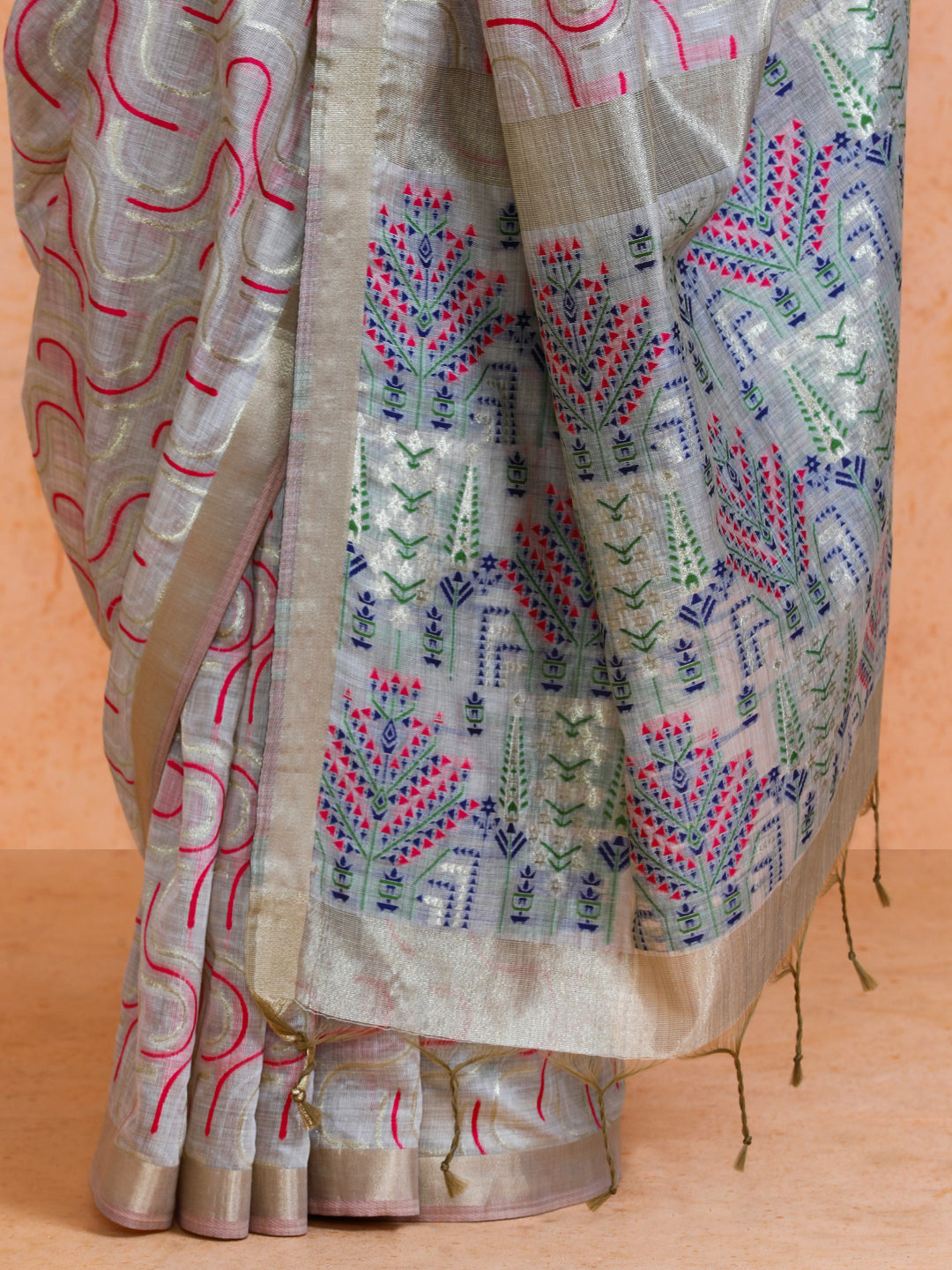 Zaika Cotton in Beige with Hot Pink Motifs