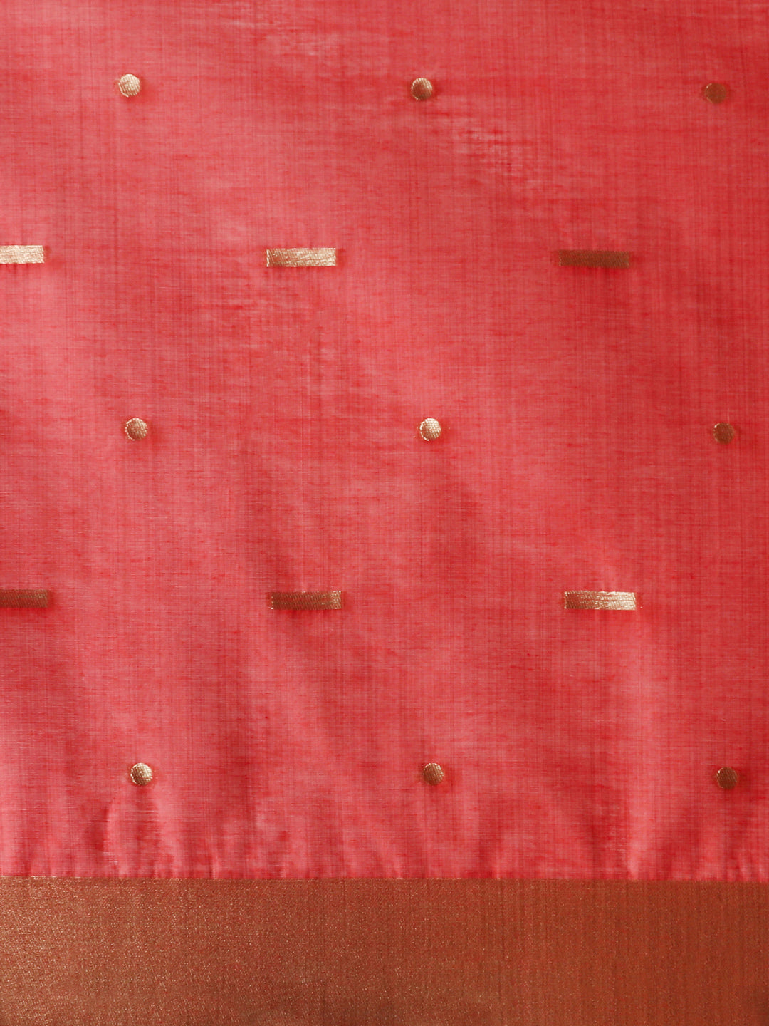 Woven Design Floral Muga Cotton Saree in Red Motifs