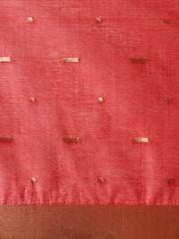 Woven Design Floral Muga Cotton Saree in Red Motifs