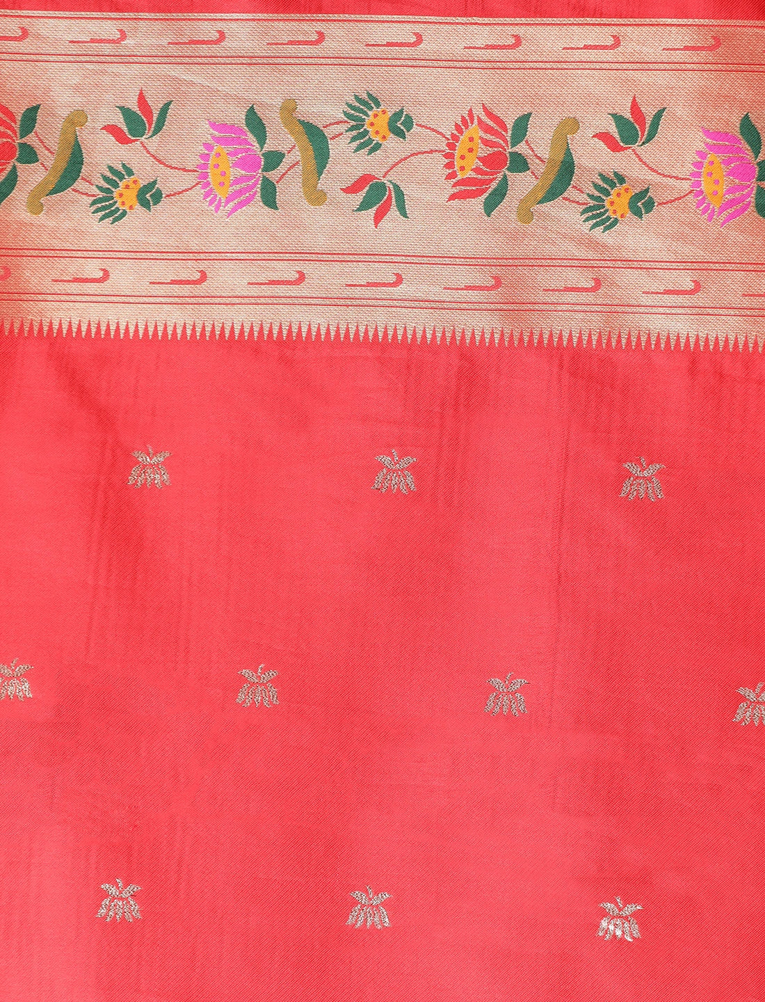 Floral Woven Design Zari Paithani Saree in Pink and Orange