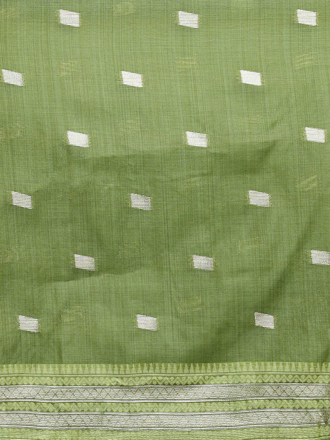 Woven Design Floral Chanderi Cotton Saree in Lime Green