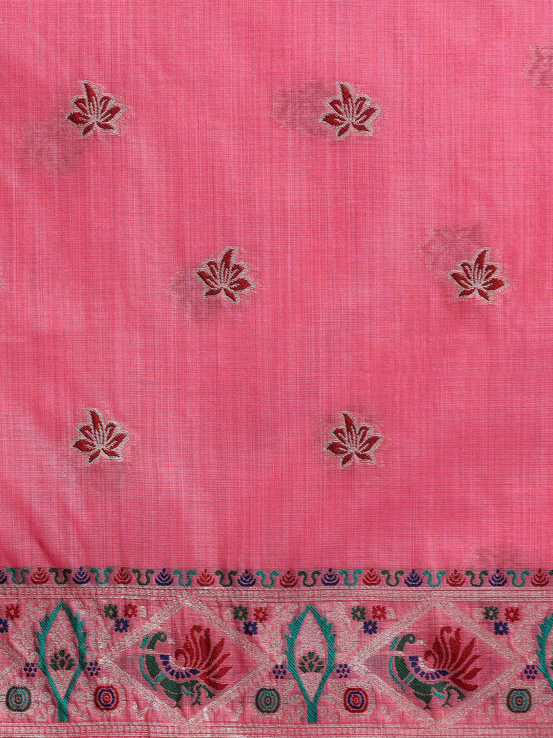 Woven Design Floral Muga Cotton Saree in Lavender