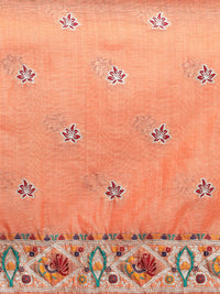 Woven Design Floral Muga Cotton Saree in Orange