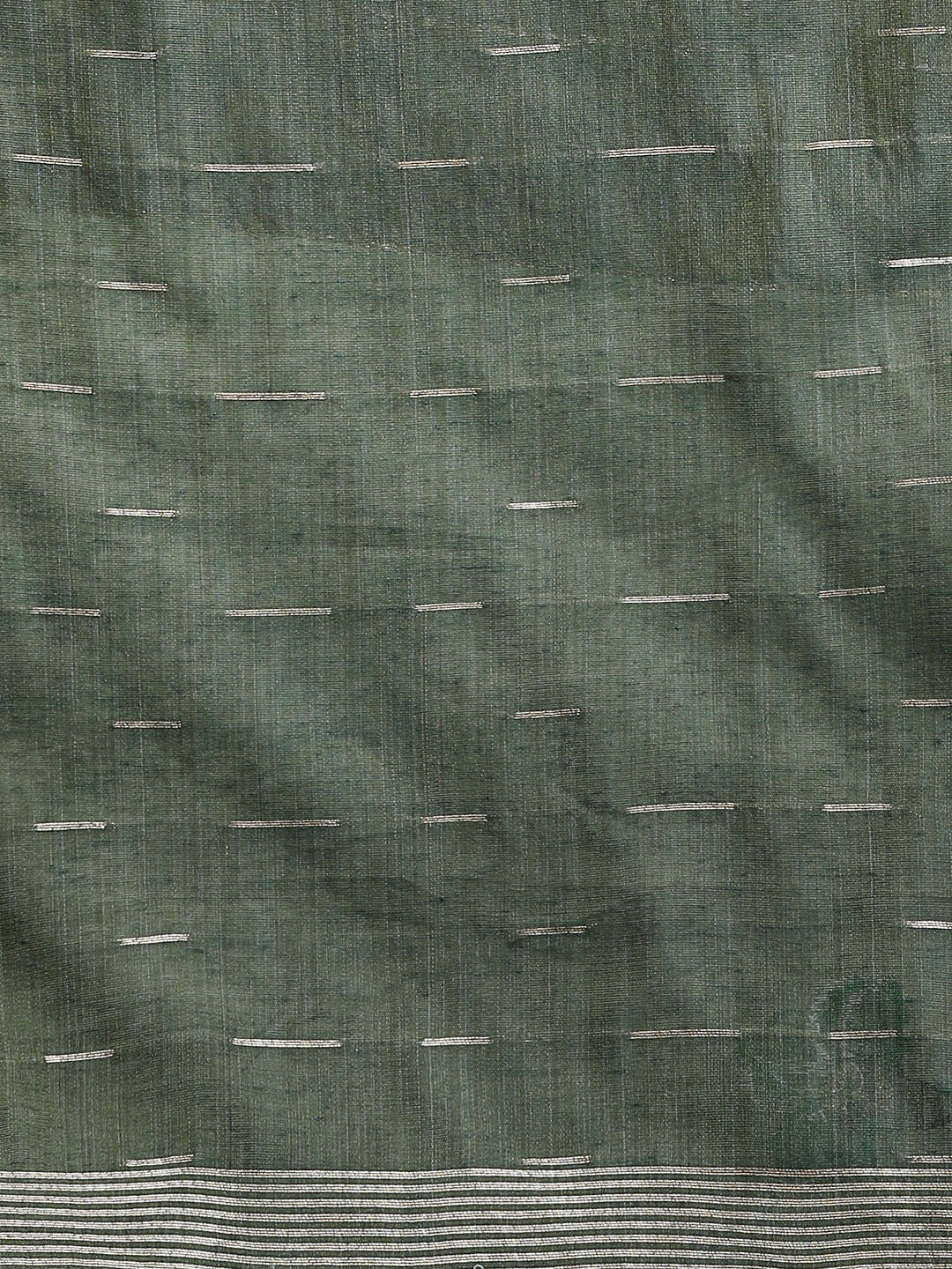 Woven Design Floral Muga Cotton Saree in Green